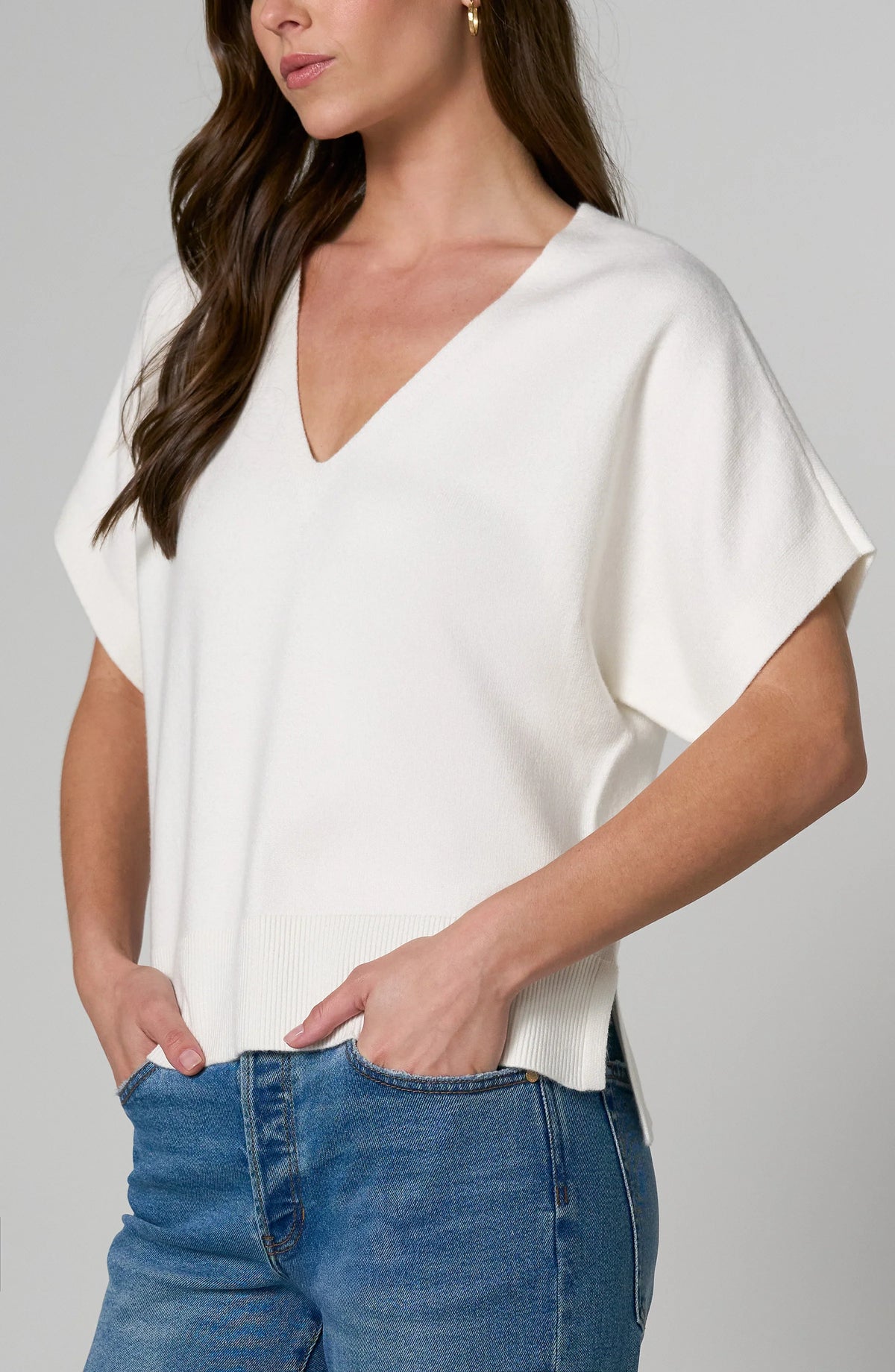 Short Sleeve V-neck Dolman Sweater