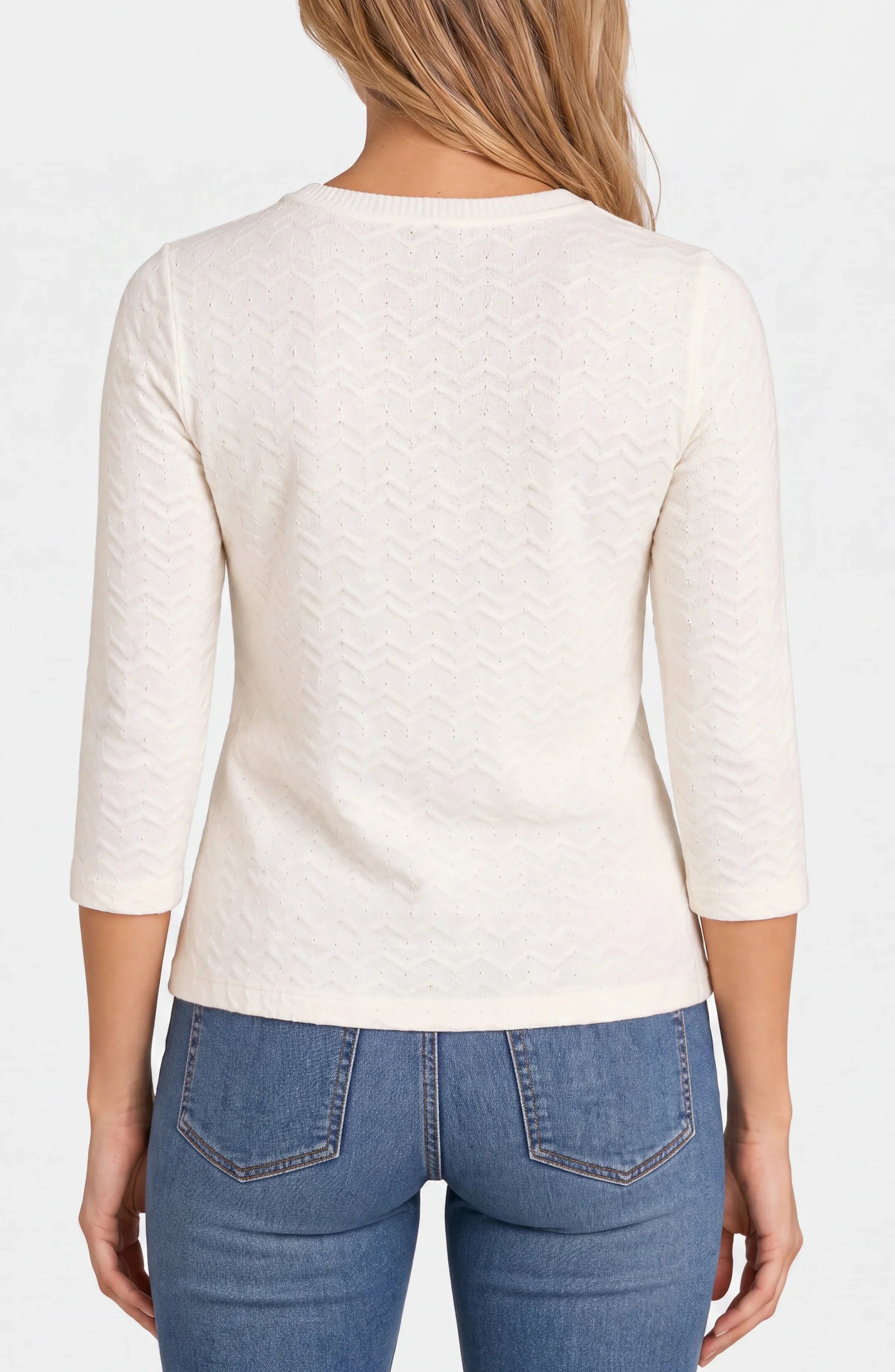 3/4 Sleeve Knit Top W/ Rib Trim