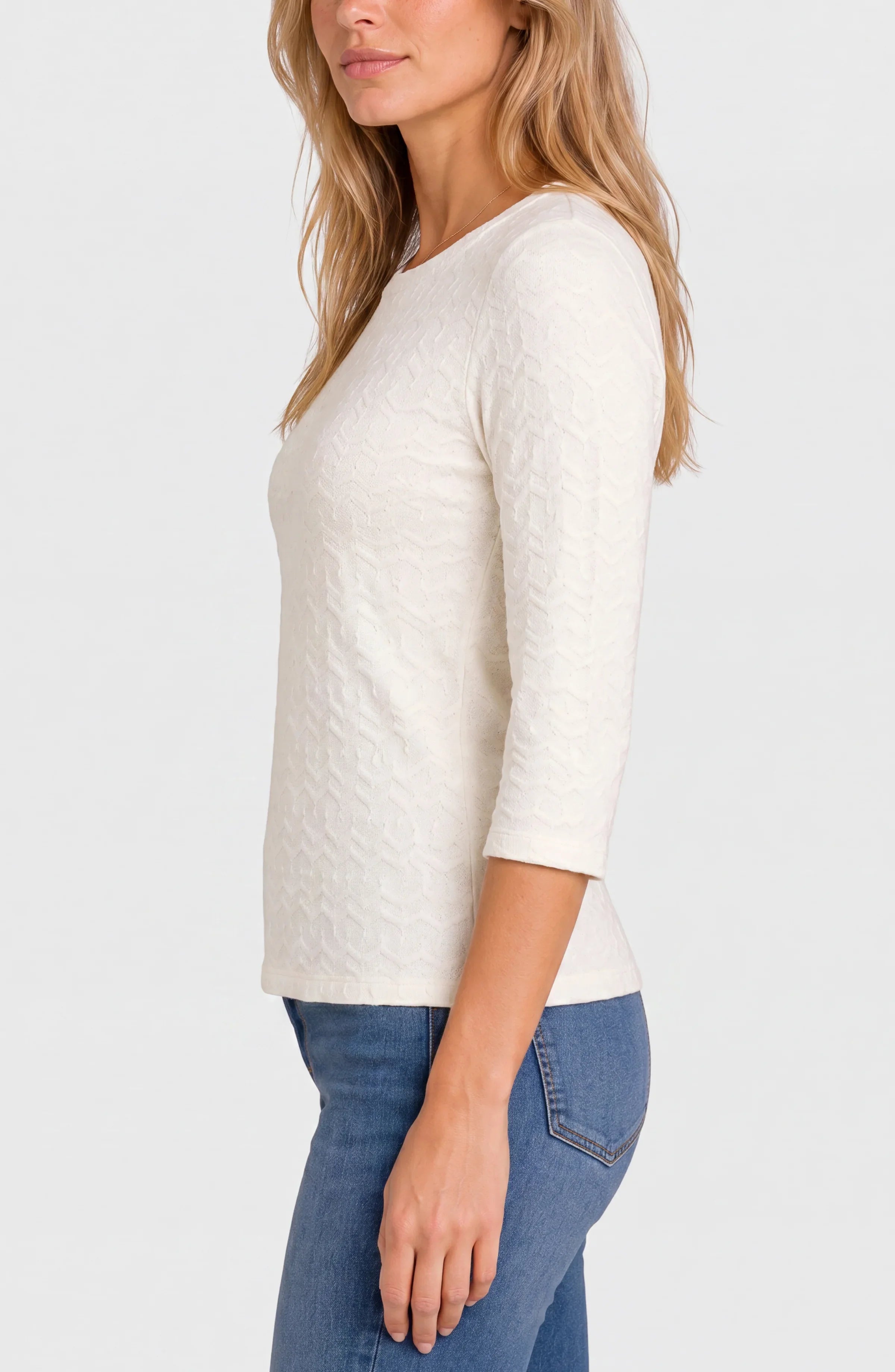 3/4 Sleeve Knit Top W/ Rib Trim