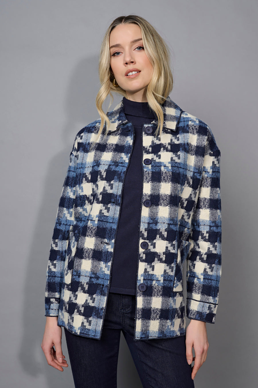 Picadilly Houndstooth Button-Front Jacket