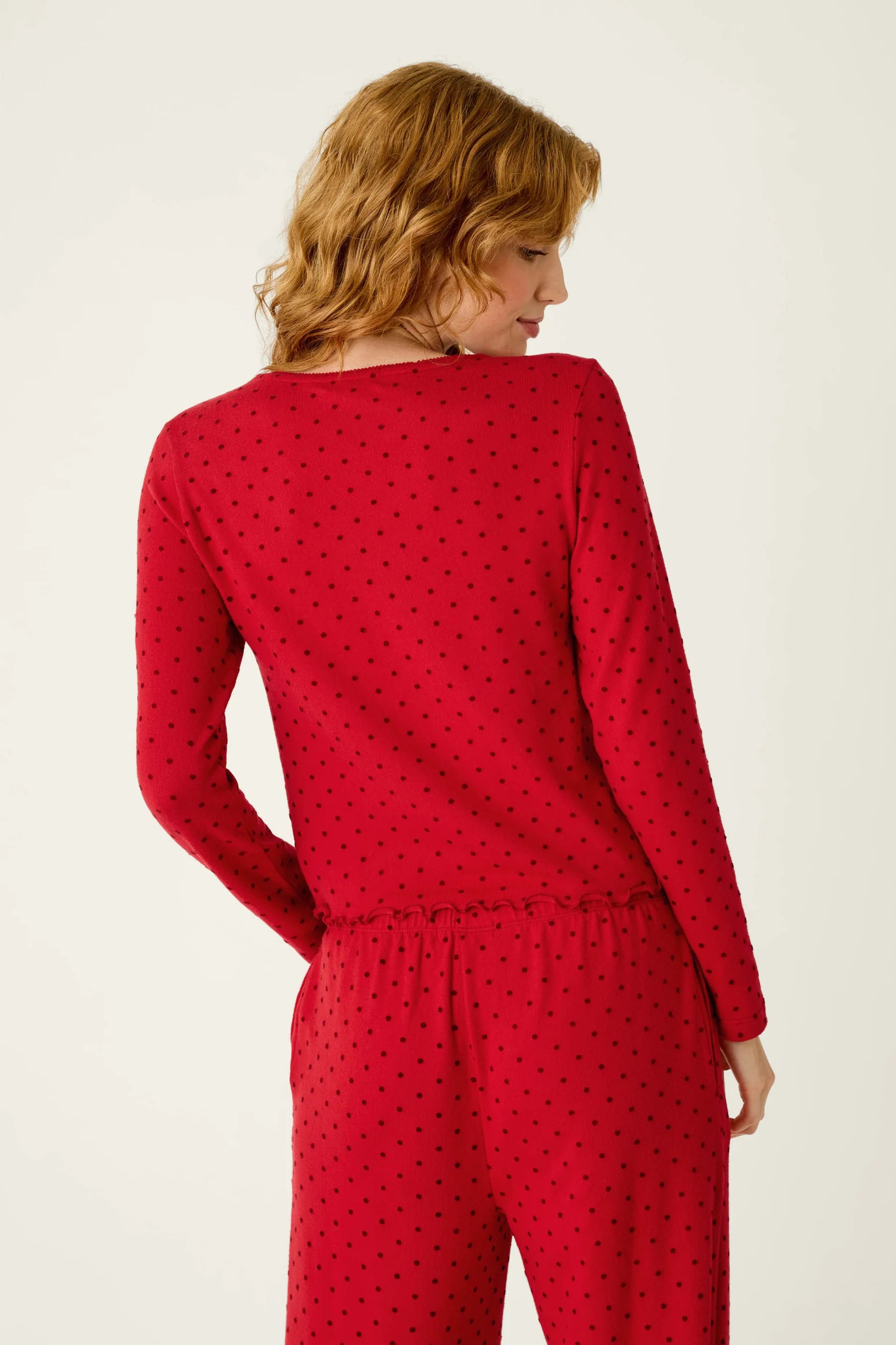 Femme de Noel Tonal Dot Long Sleeve V-Neck Top