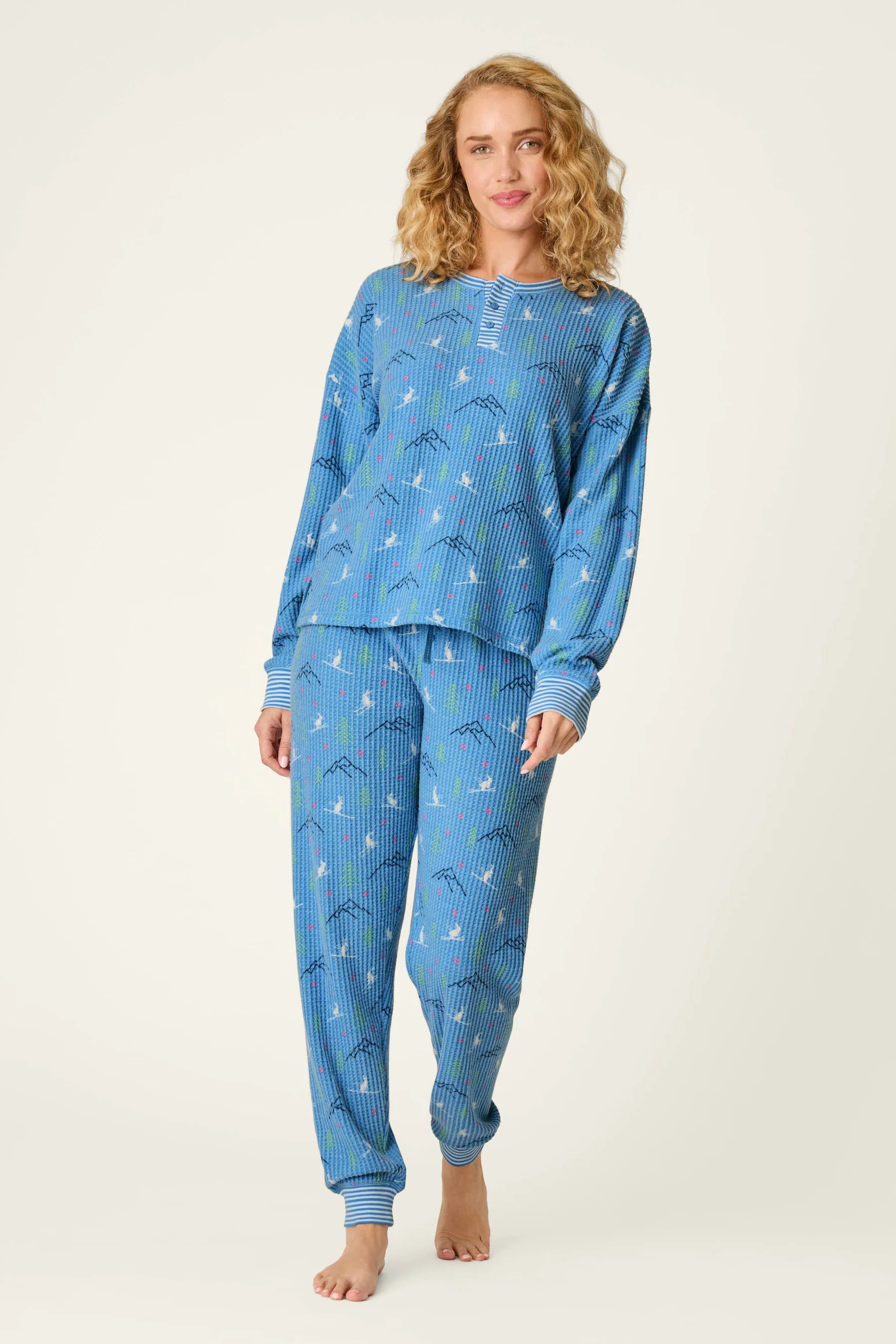Ski Jammie Classics Skiing Bunnies Long Sleeve Jogger PJ Set