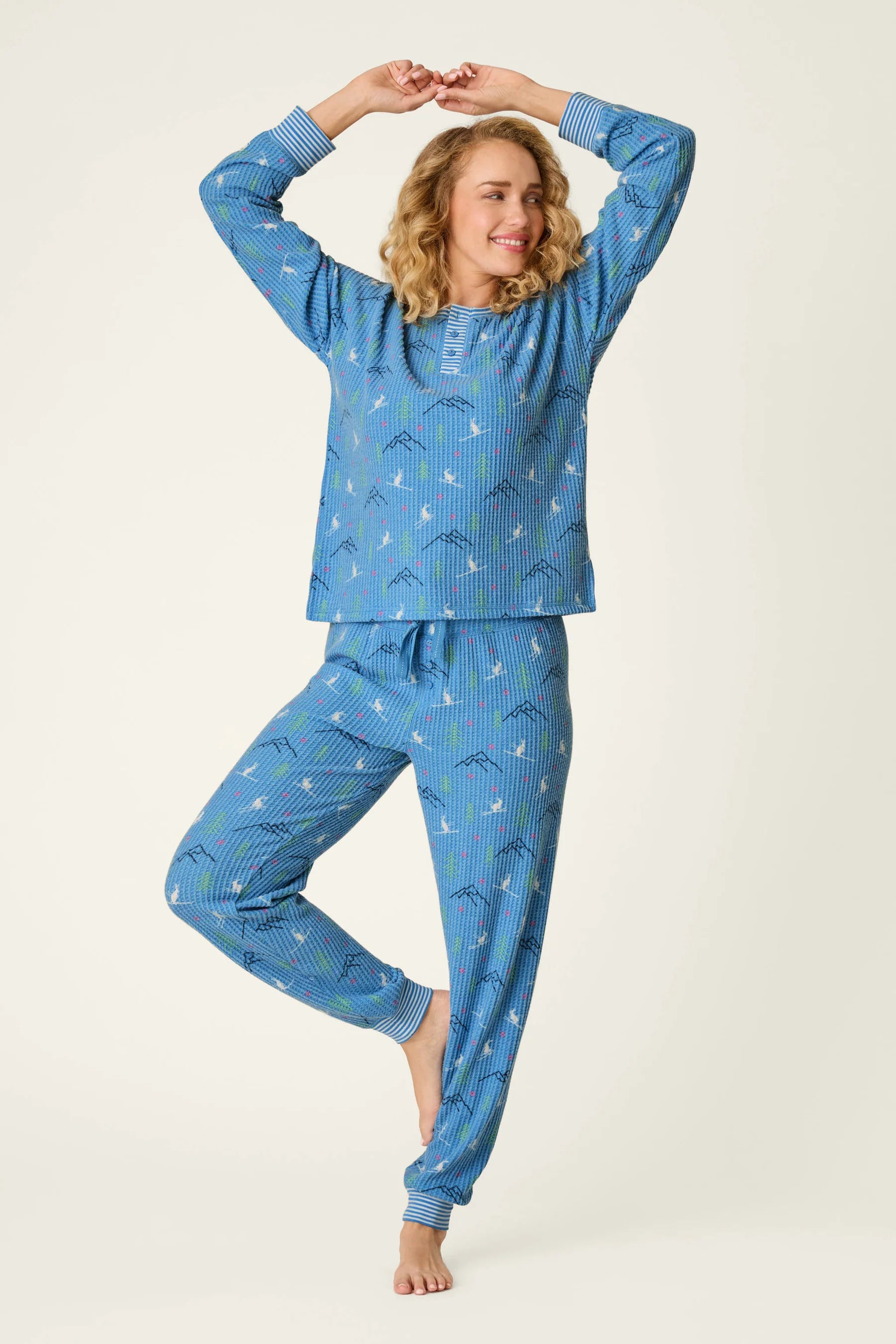 Ski Jammie Classics Skiing Bunnies Long Sleeve Jogger PJ Set