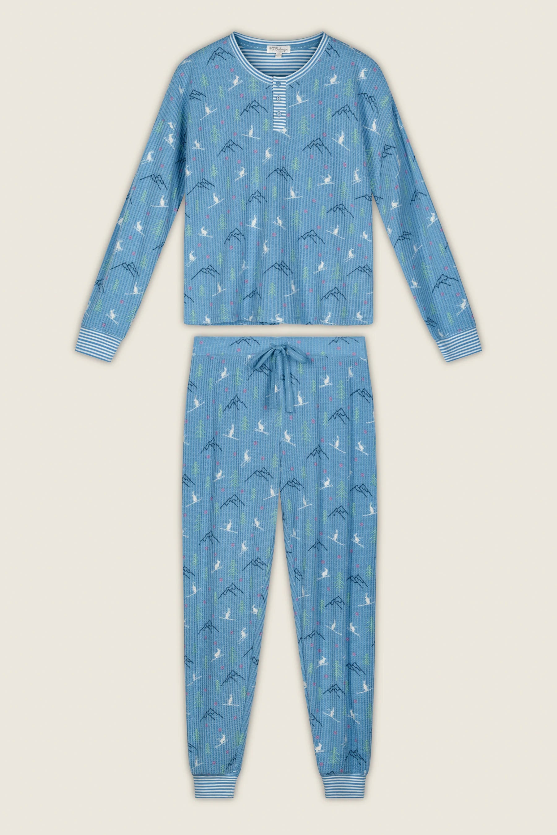 Ski Jammie Classics Skiing Bunnies Long Sleeve Jogger PJ Set
