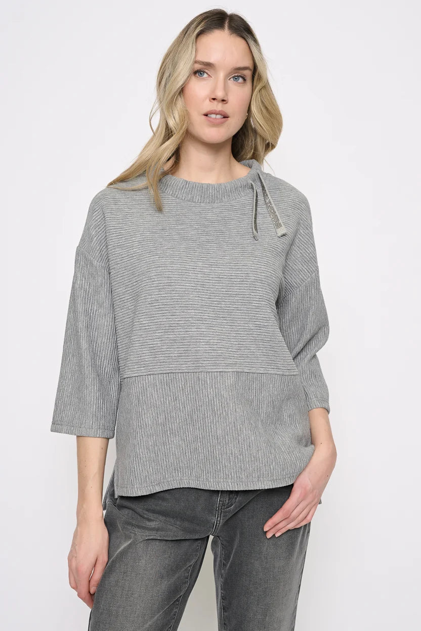 3/4 Slv Drawstring Neck Top