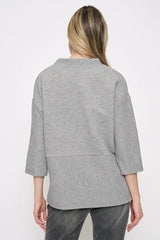 3/4 Slv Drawstring Neck Top
