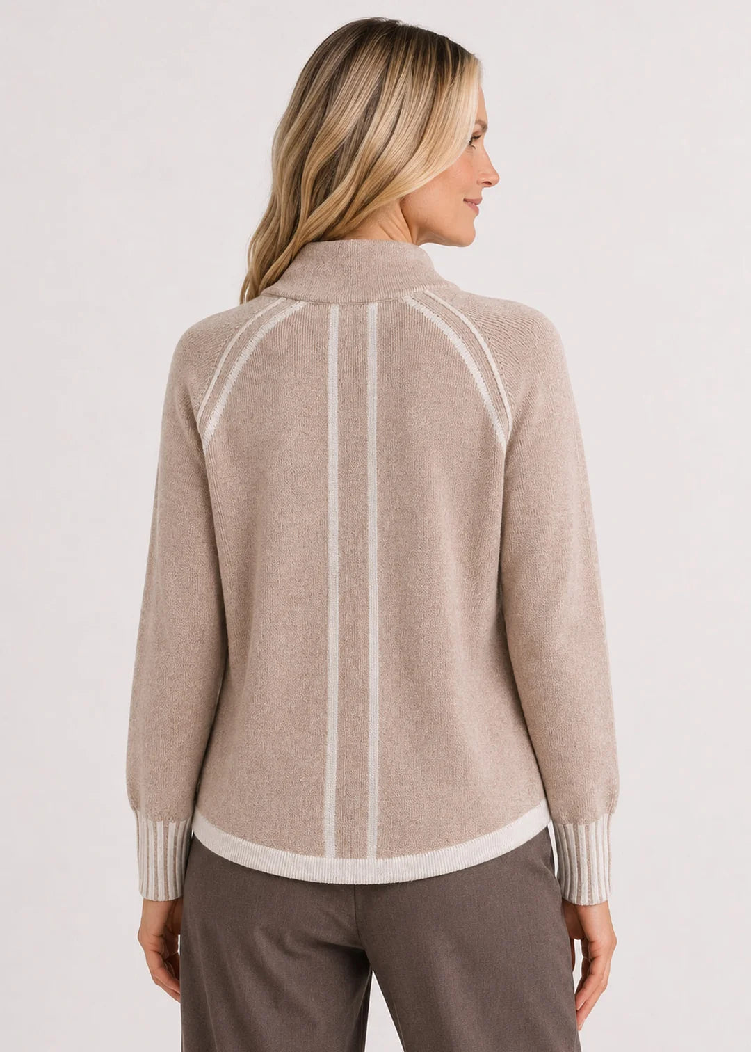 Two-Tone Zip Up Sweater