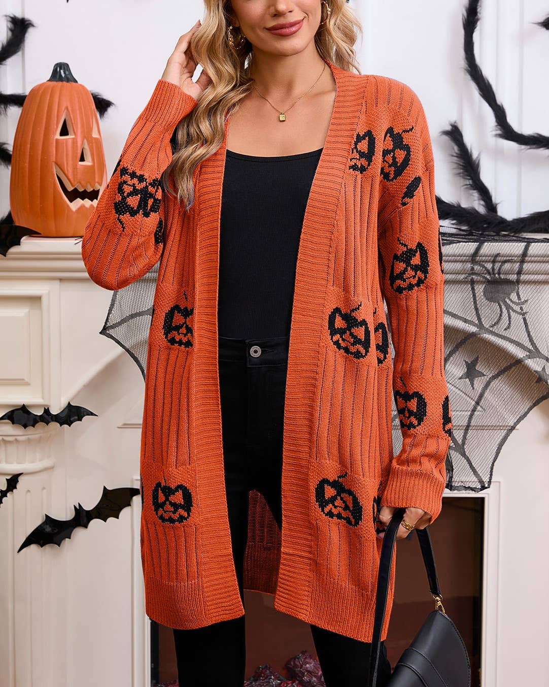 Halloween Pumpkin Jacquard Knit Cardigan