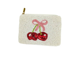 Ladies Cherries Fully Beaded Coin Purse 