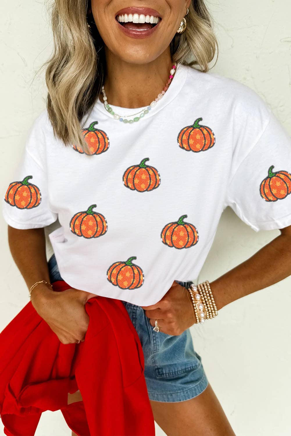 LDC Sequined Star Pumpkin Graphic Casual Round Neck T Shirt