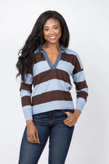 Denim Collar Polo Sweater