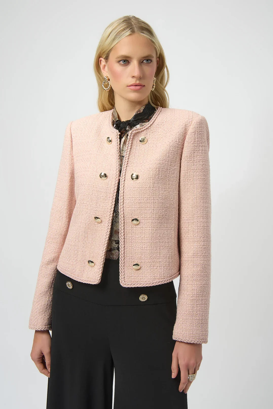 Long Sleeves Bouclé Collarless Jacket