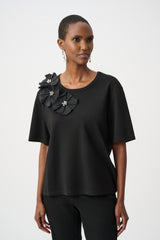 Rayon And Nylon T-Shirt With Memory Flower Detail
