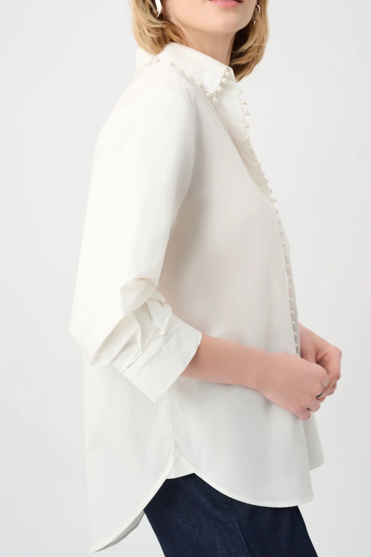Pearl-Trim Button-Down Shirt