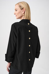 Stretch Poplin Shirt-Collar Boxy Top