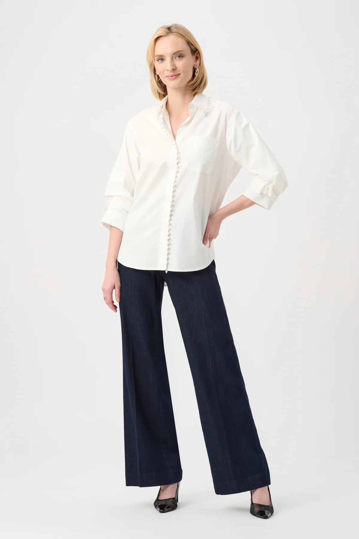 Pearl-Trim Button-Down Shirt
