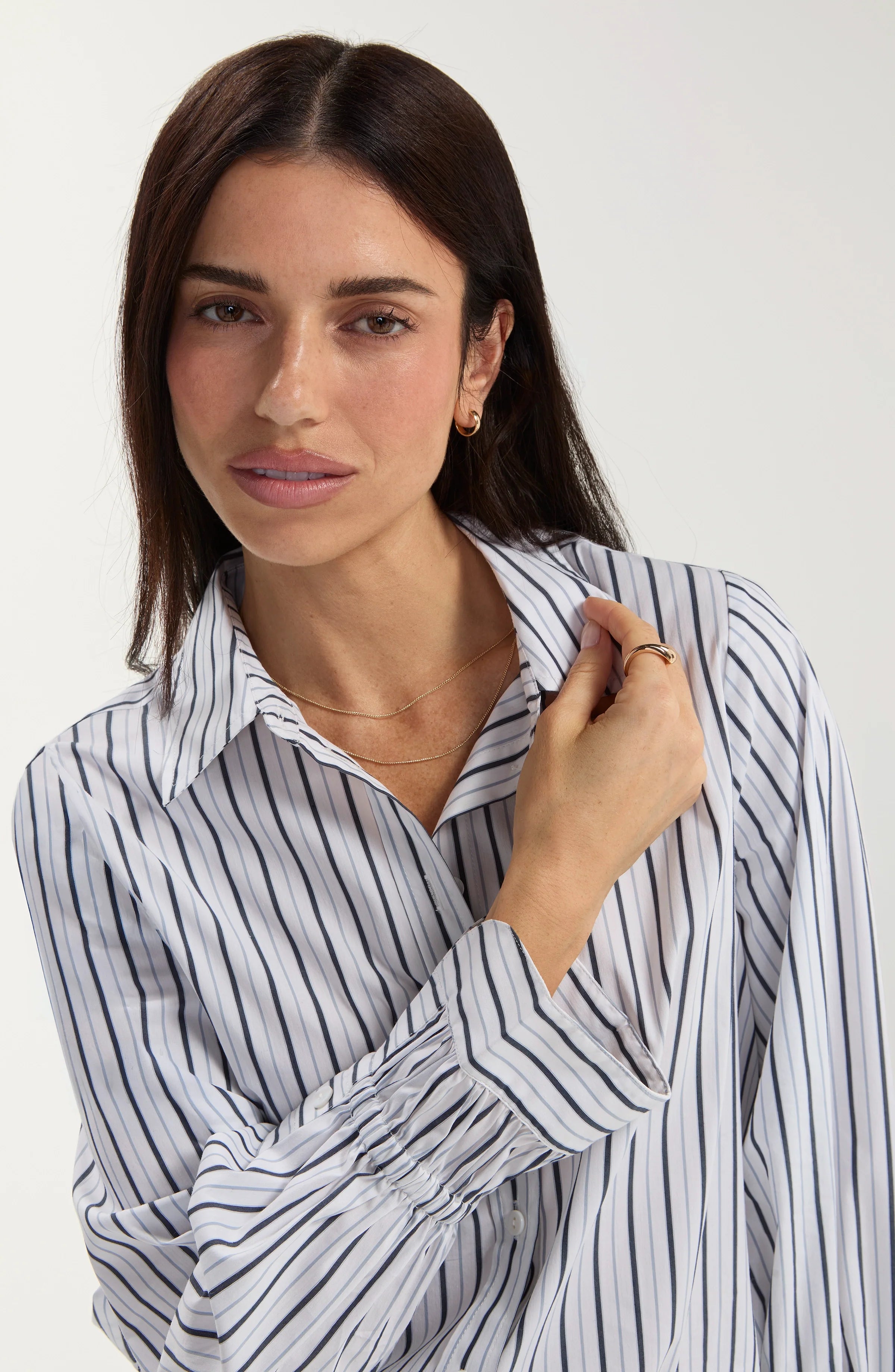 Adjustable Sleeve Button Front Woven Top