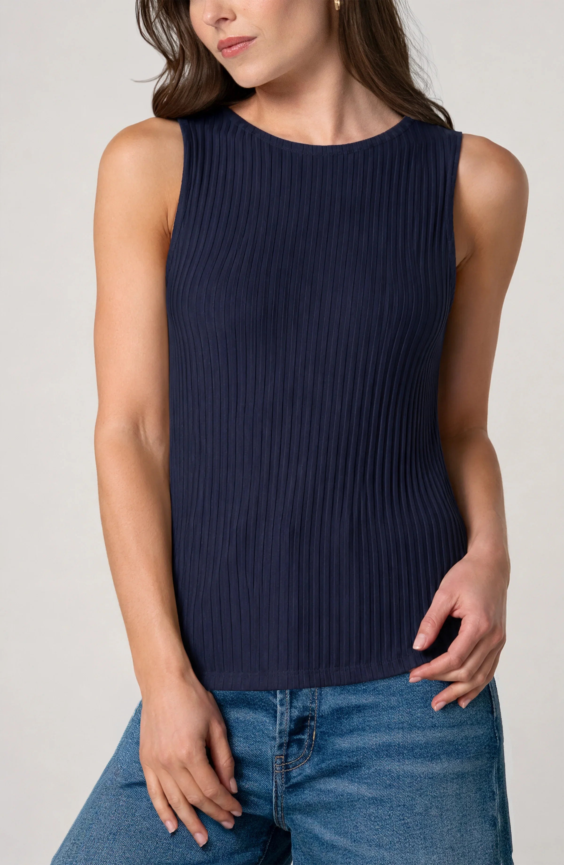 Sleeveless Boat Neck Rib Knit Top