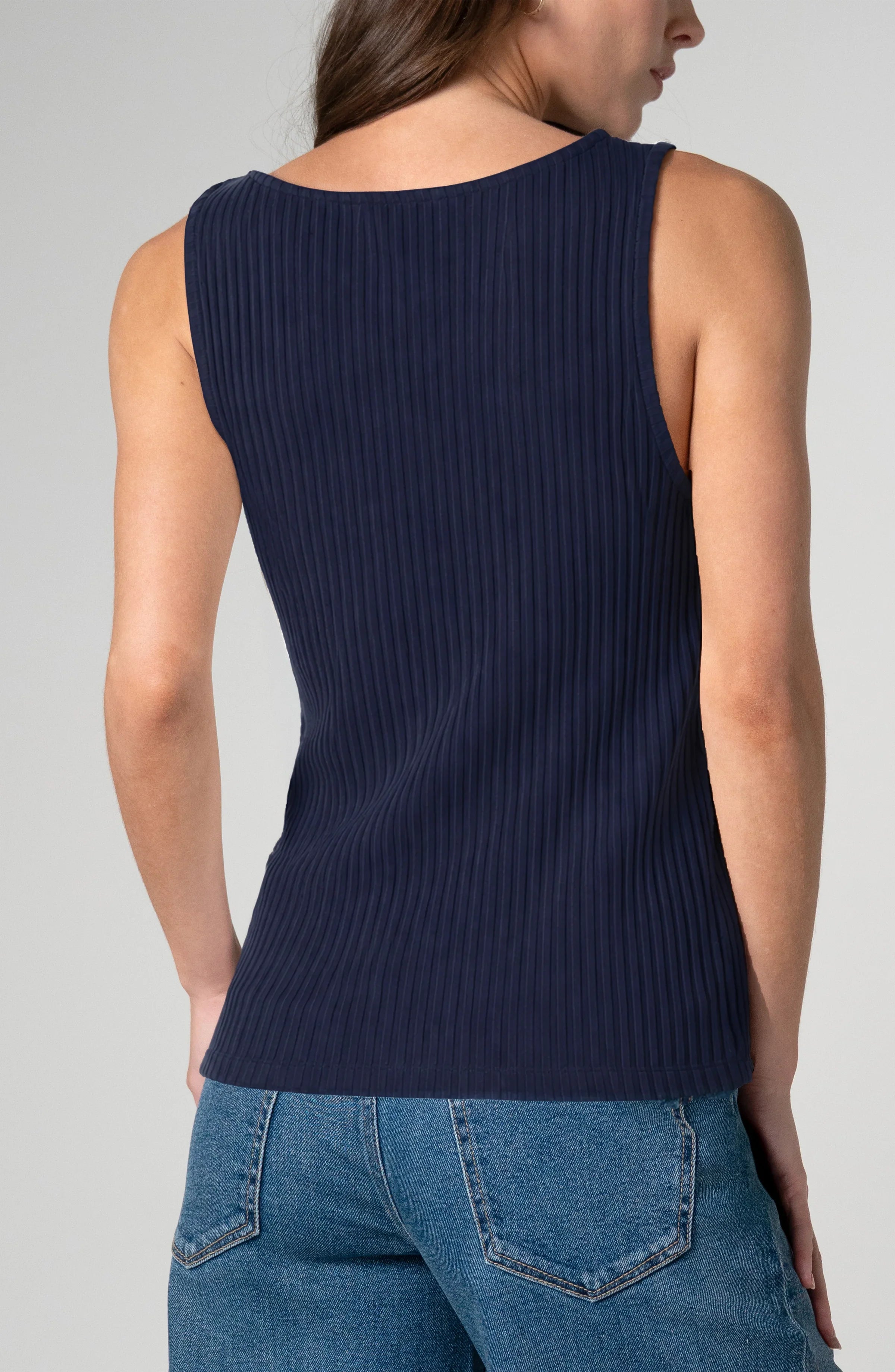 Sleeveless Boat Neck Rib Knit Top