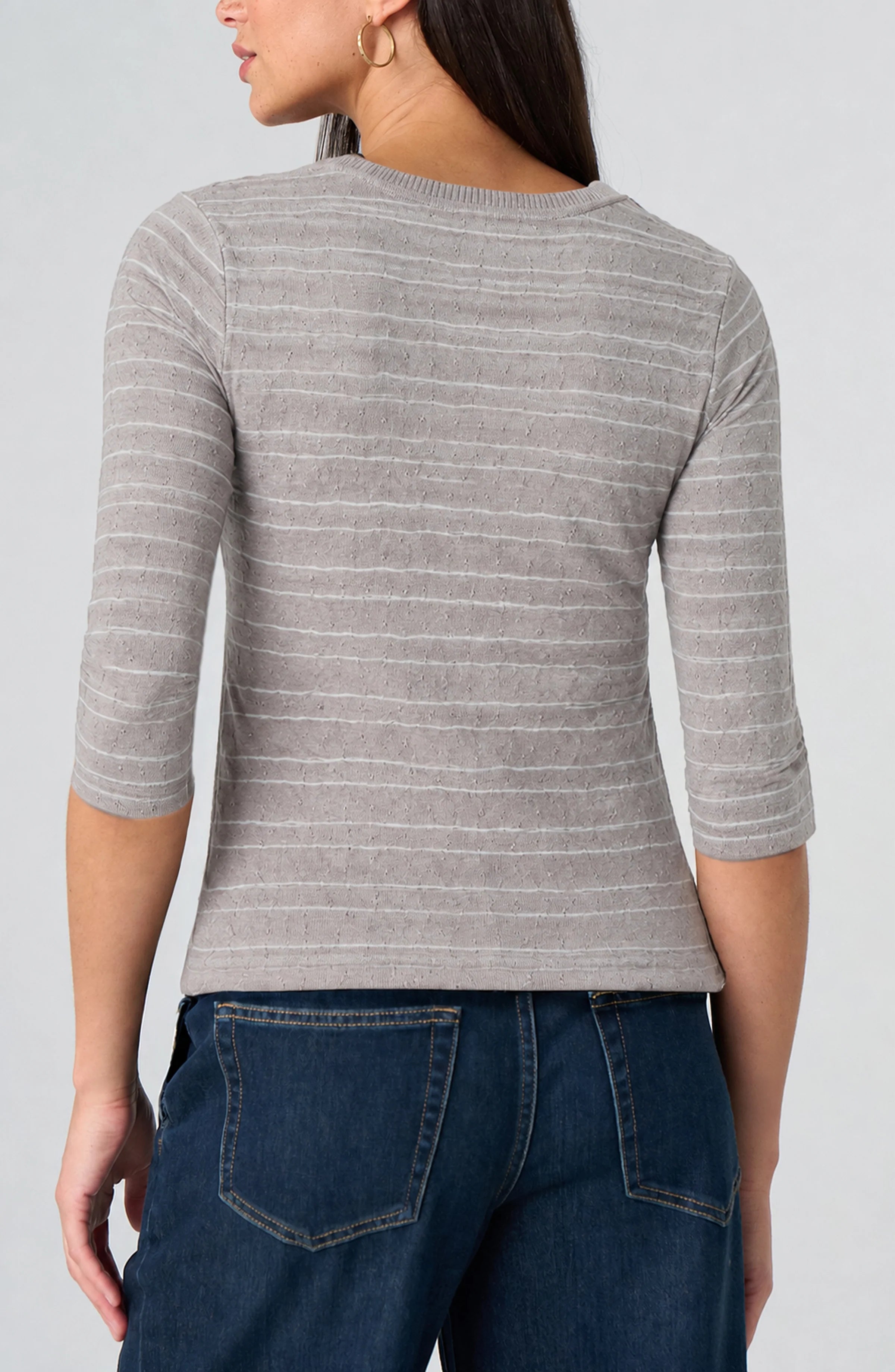 3/4 Sleeve Knit Top W/ Rib Trim